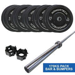 170kg Armortech V2 Black Bumper & Barbell Package