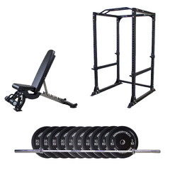 PC5 Power Cage, FID Bench, 170KG Bar & Black Bumper Package